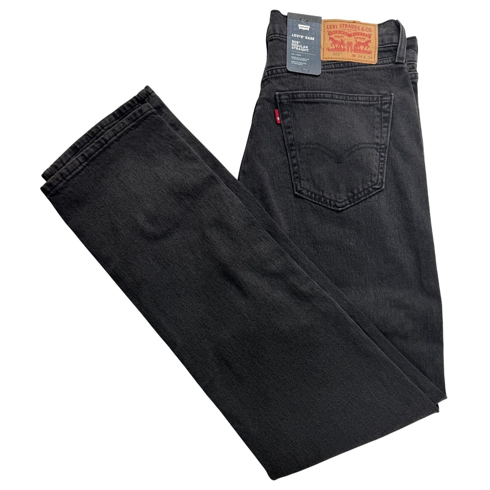 Levis 505‎ Regular Straight Ease Mens Jeans Black Grey 34x36 Irregular